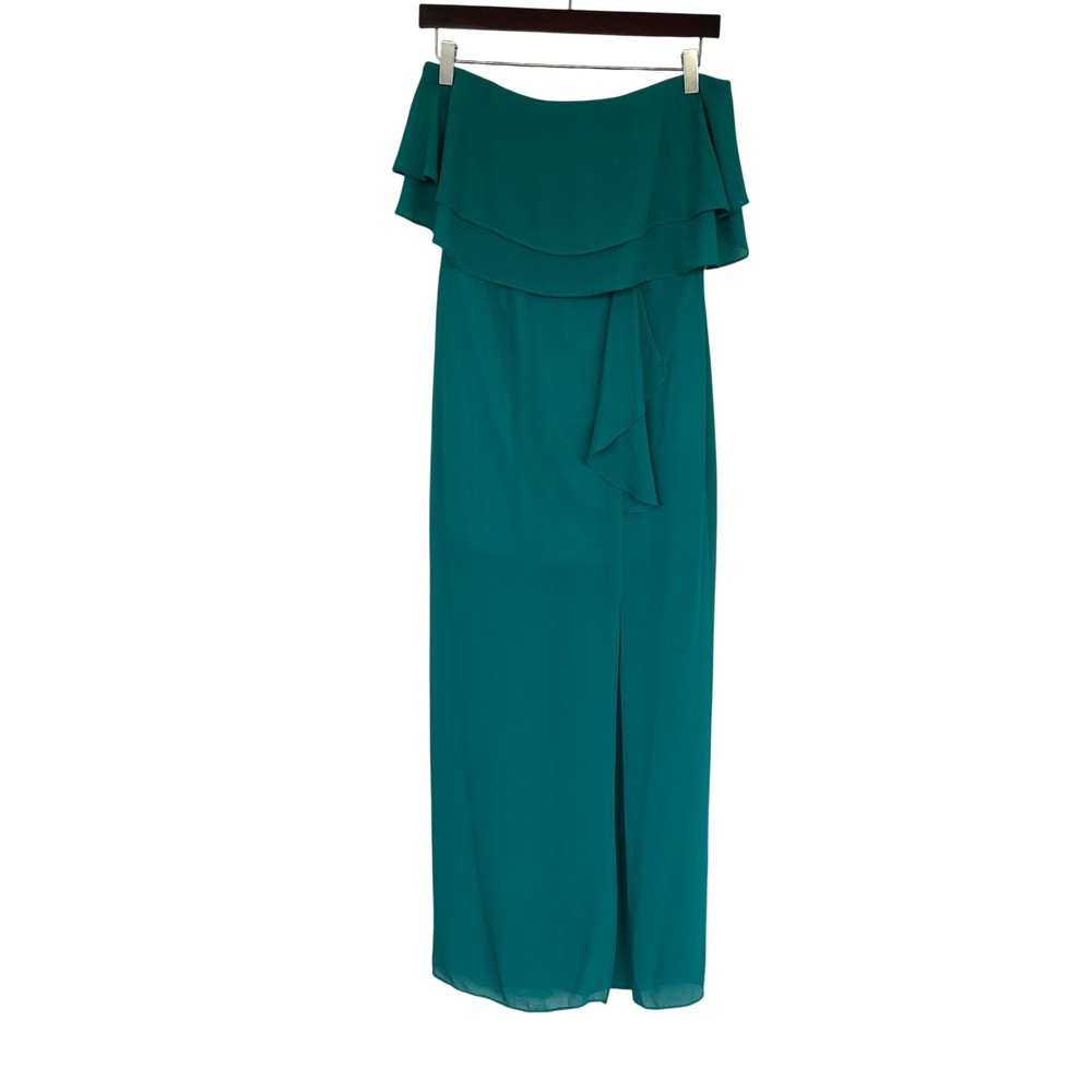 Belle Badgley Mischka Gown Women  0 Teal Green Ruffle Off Shoulder Maxi Dress - Picture 9 of 9